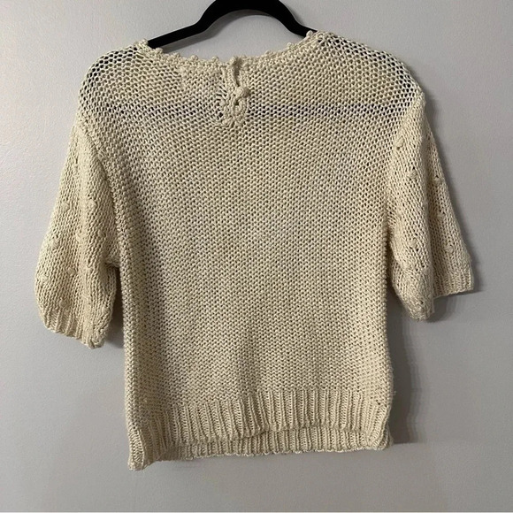 Windcrest Women's Short Sleeve Hand Knit Silk Blend Cream Sweater Size S GUC - Picture 8 of 8